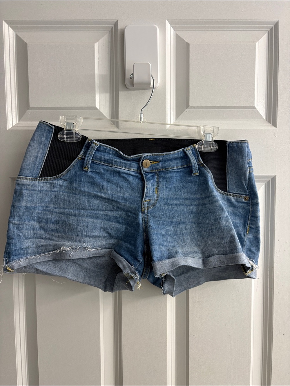 Light Blue Denim Jean Shorts with Stretch Side Panels